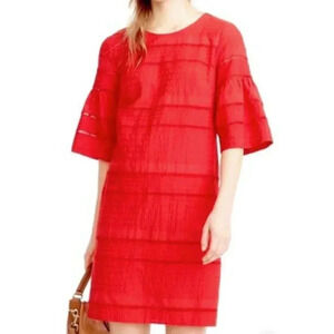 JCrew Eyelet Shift Dress Flutter Sleeve Mini Red